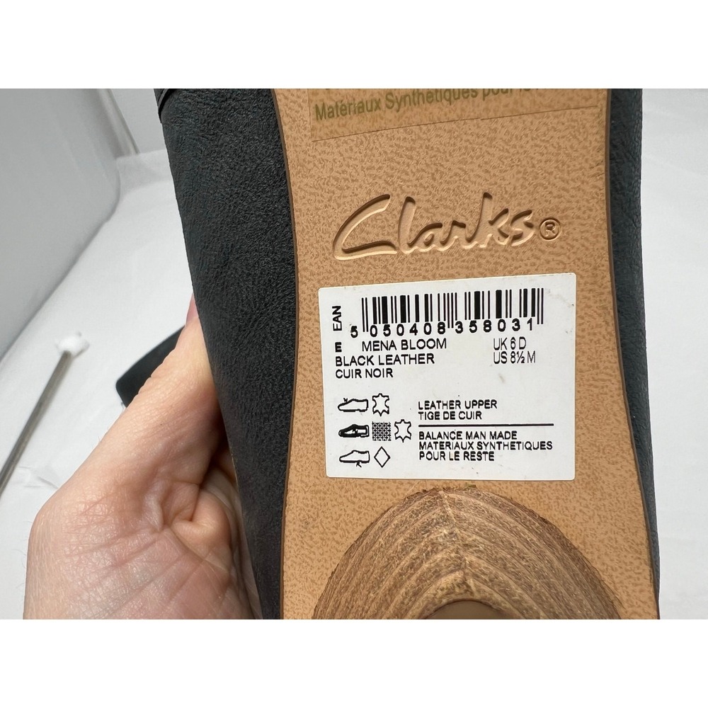 Clarks Mena Bloom‎ Black Leather Low Heel Pumps Women's US 8.5M Cushion - Picture 5 of 9
